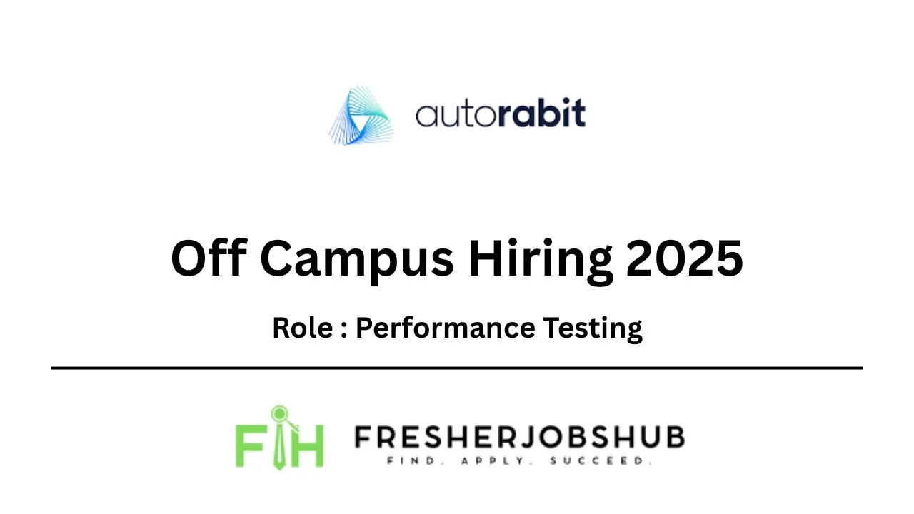 Career graphic for a Performance Testing Trainee job at AutoRABIT, highlighting skills, location, and requirements for fresher candidates.