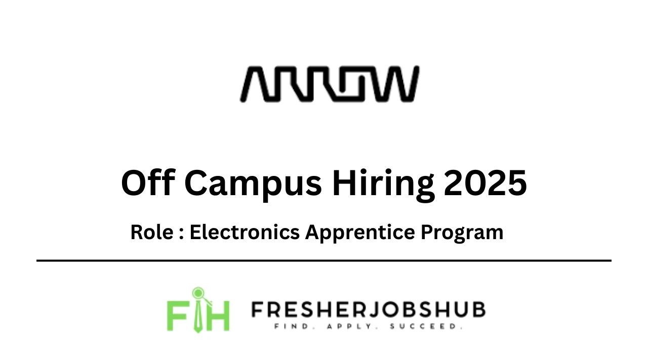 Infographic for the Arrow Electronics Apprentice program in Bangalore, listing benefits like a 30,000 INR stipend and eligibility for 2025 IT/Electronics graduates.