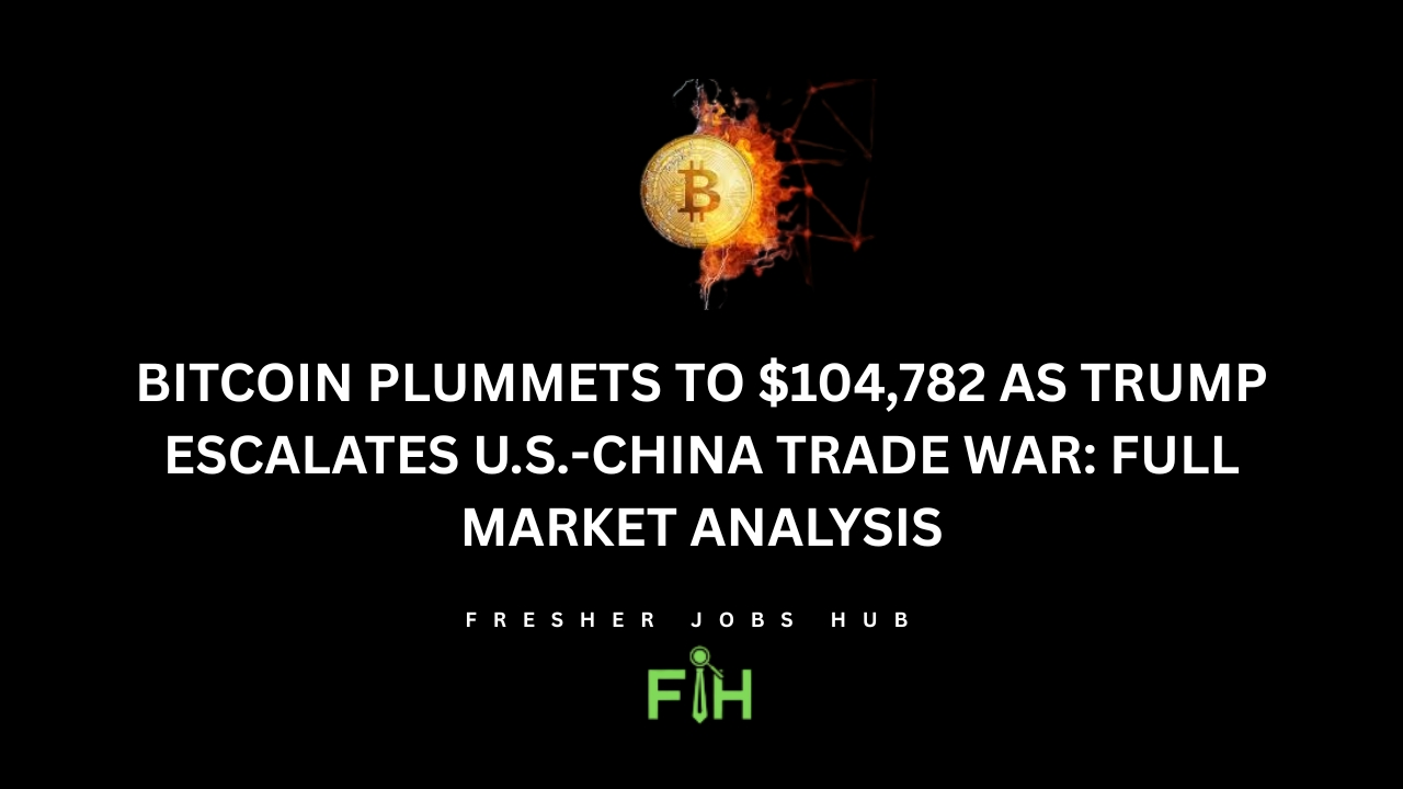 Bitcoin price chart showing decline to $104,782 after U.S.-China trade escalation.