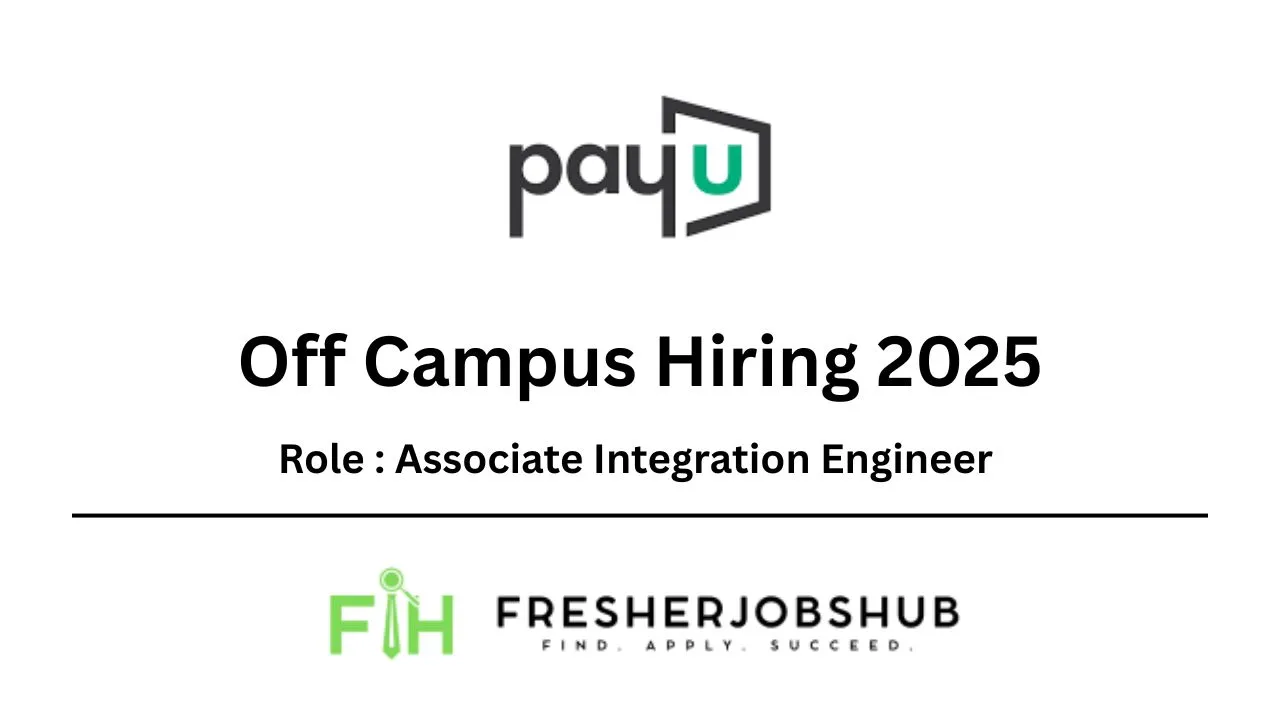 Professional job posting graphic for PayU's Associate Integration Engineer role, open for 2024/2025 graduates in Bangalore.